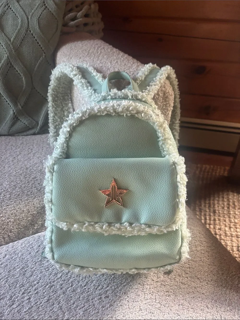 Mint Sherpa Trim Mini Backpack - Unbranded